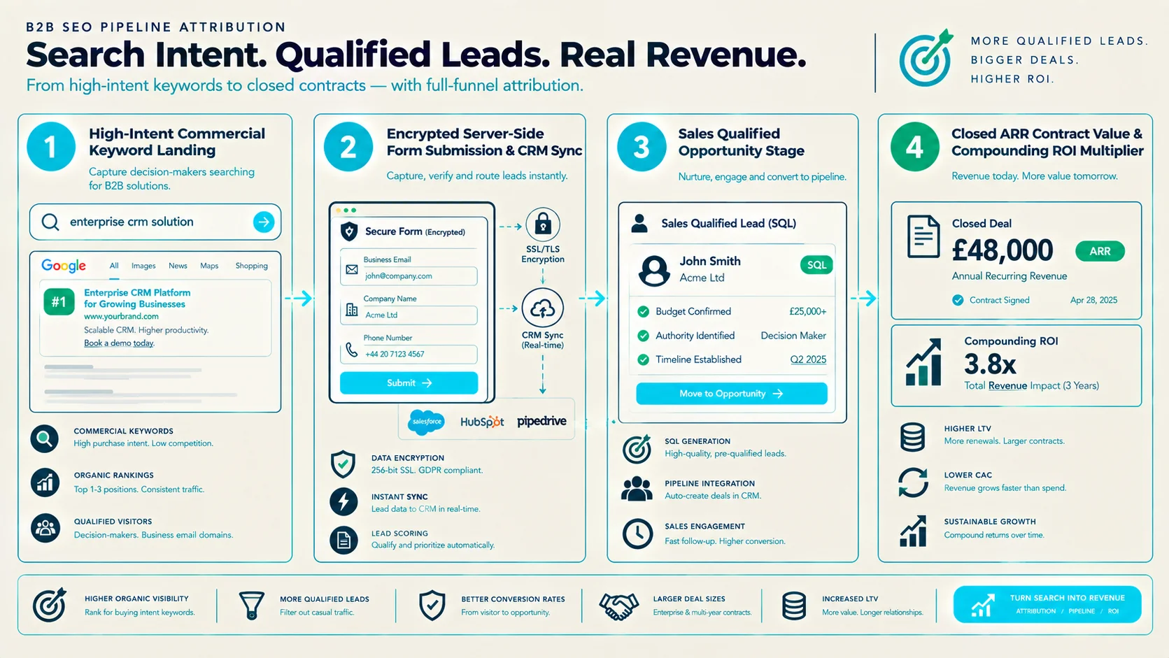 Figure 1: Full-Funnel B2B SEO Pipeline Attribution & Closed Revenue Architecture.
