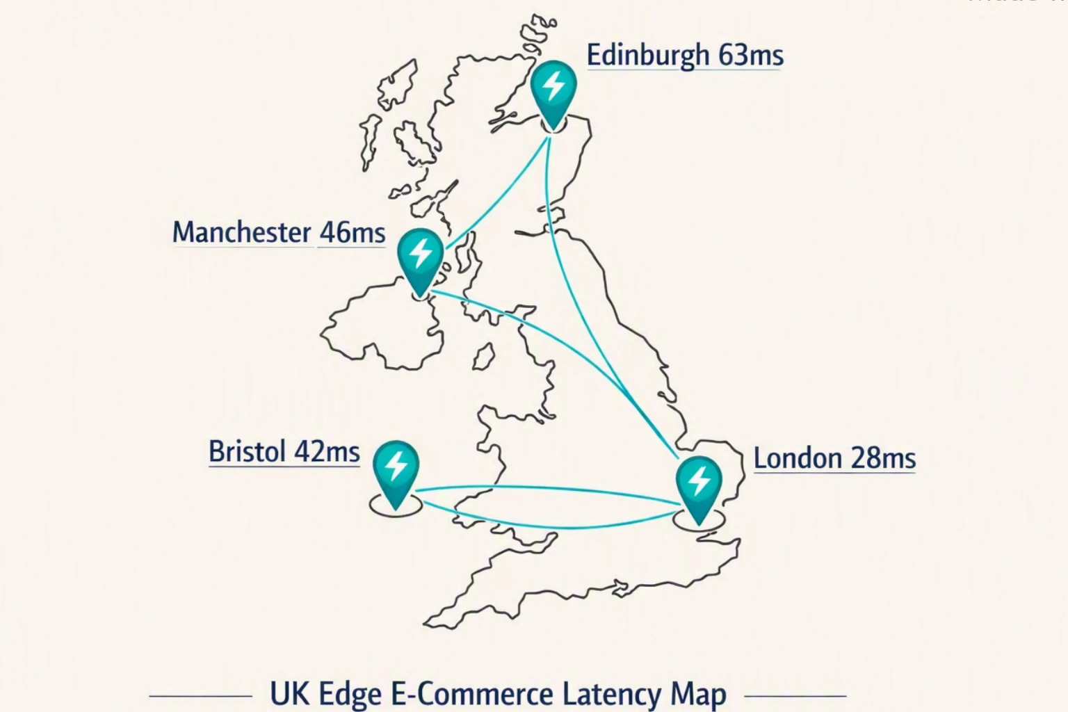 Figure 3: Bristol Localized E-Commerce Edge Delivery Mesh across Clifton, Temple Meads, and Harbourside.