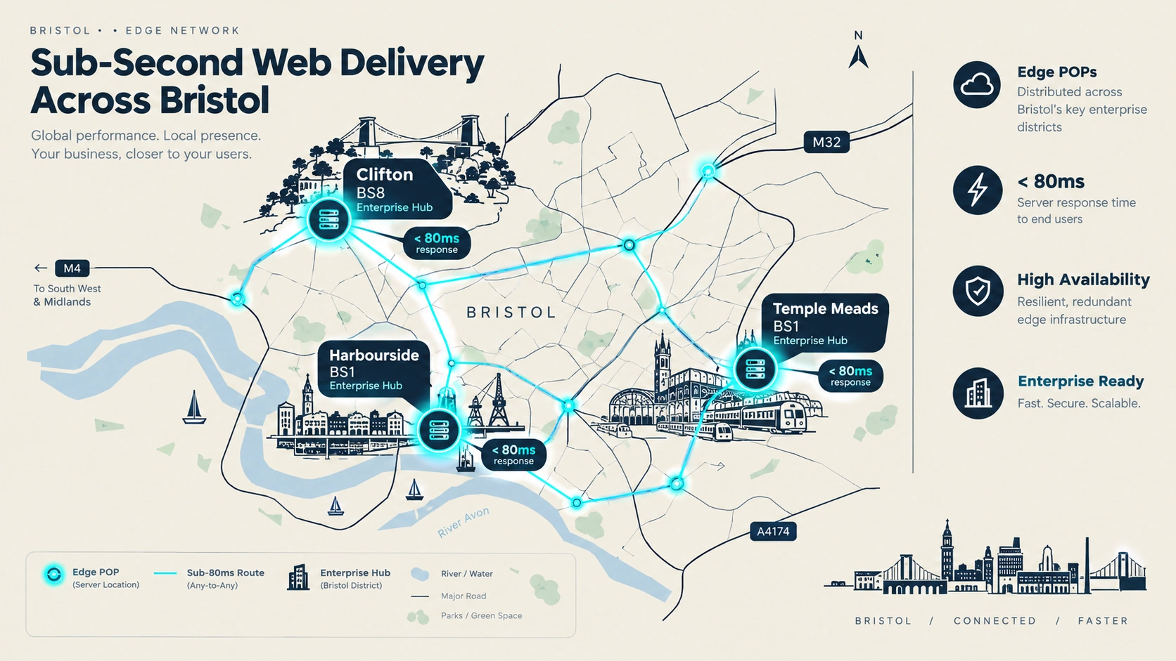 Figure 3: Bristol Edge Caching & Sub-Second Latency Delivery Mesh across Enterprise Corridors.
