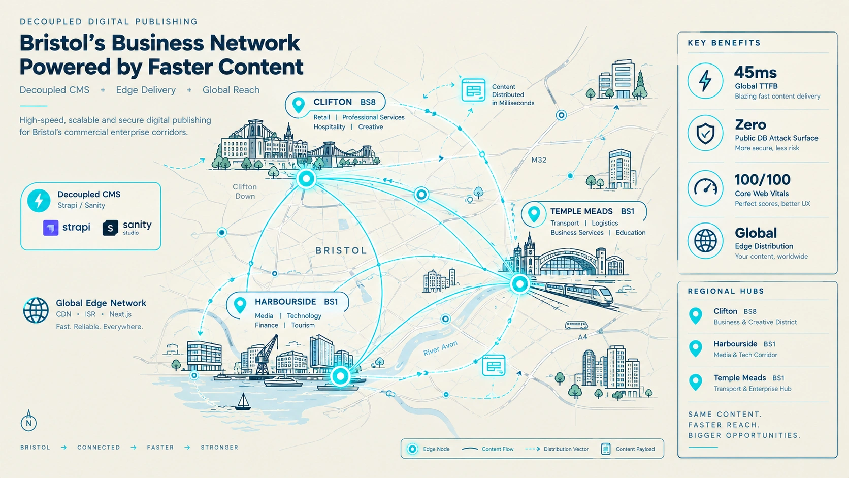 Figure 3: High-Speed Decoupled Enterprise Content Grid mapped across Bristol Commercial Corridors.